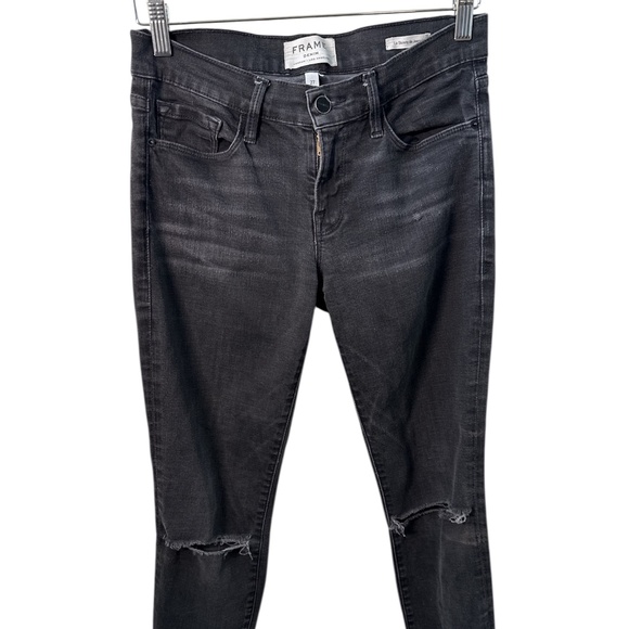 FRAME Denim “Le Skinny de Jeanne” Distressed Jeans – Washed Black (Size 27) - Picture 1 of 8